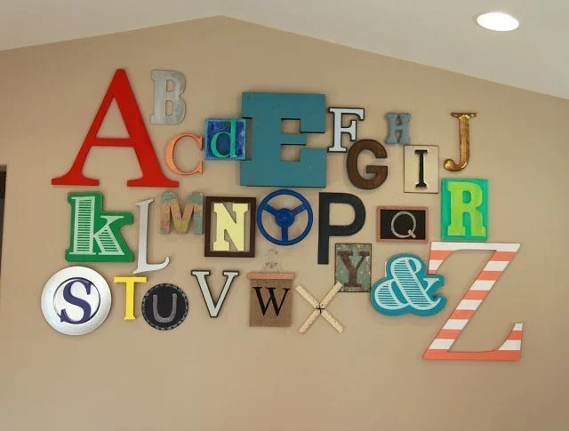 Alphabet playroom feature wall 