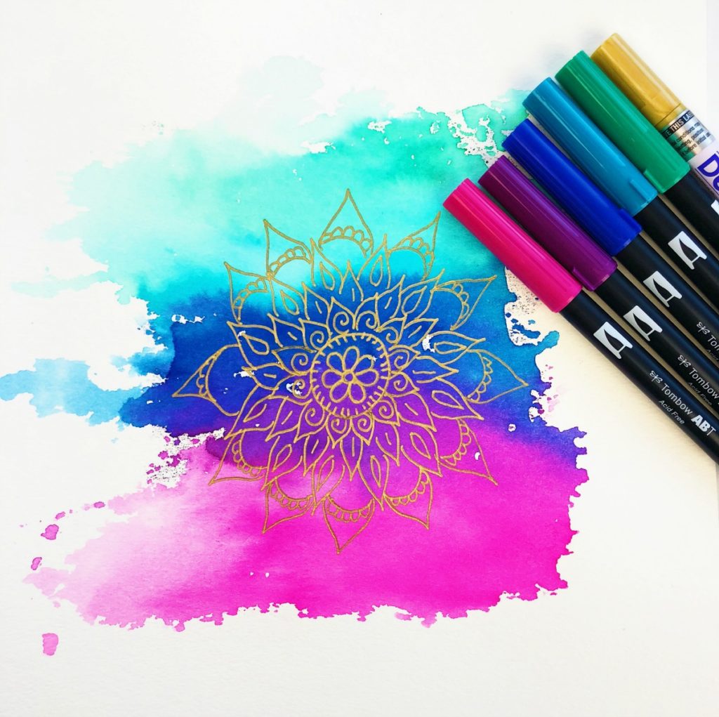 Watercolor Mandala Background Using Tombow Brush Pens