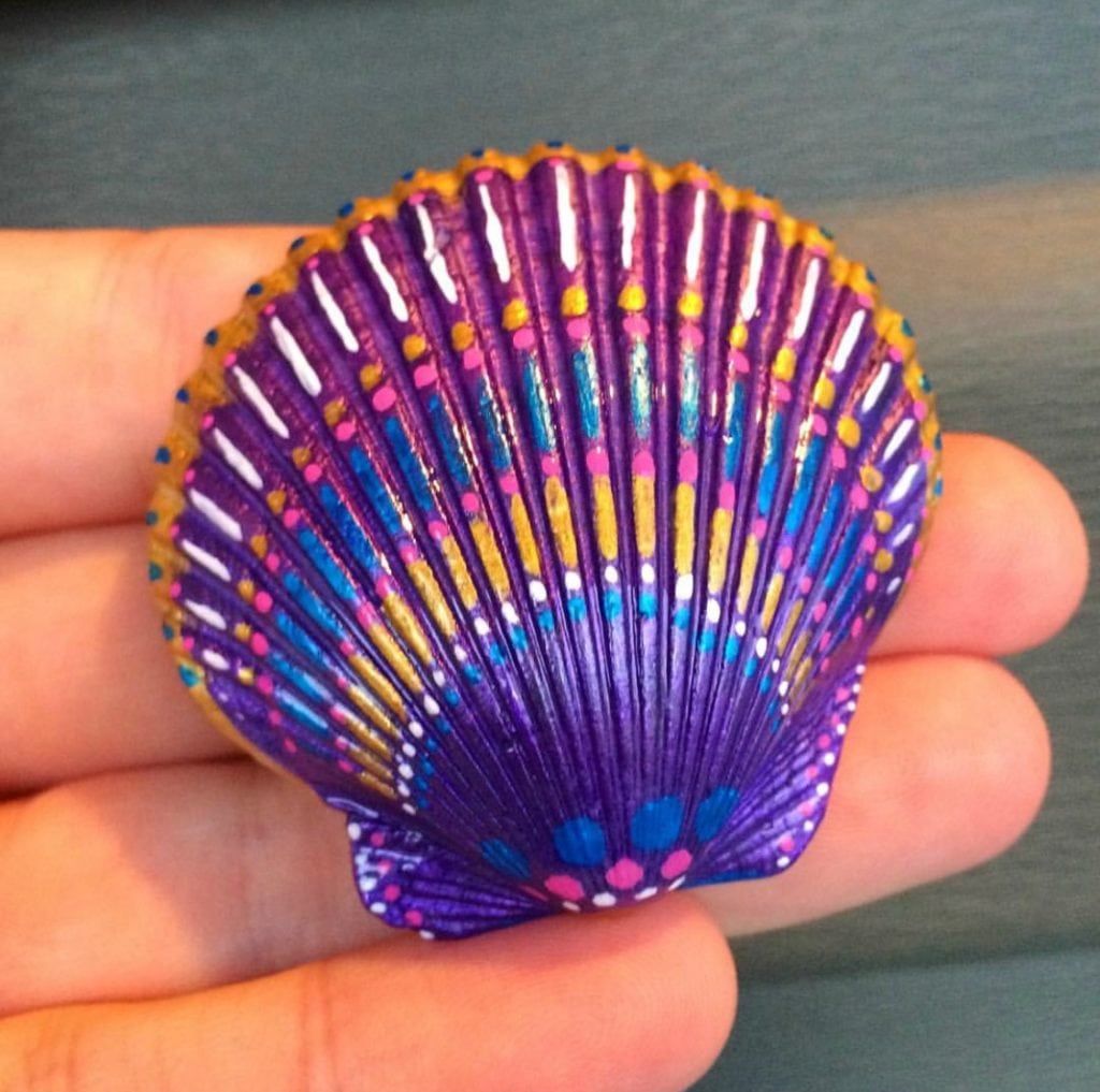 Purple Painted Sea Shell Art