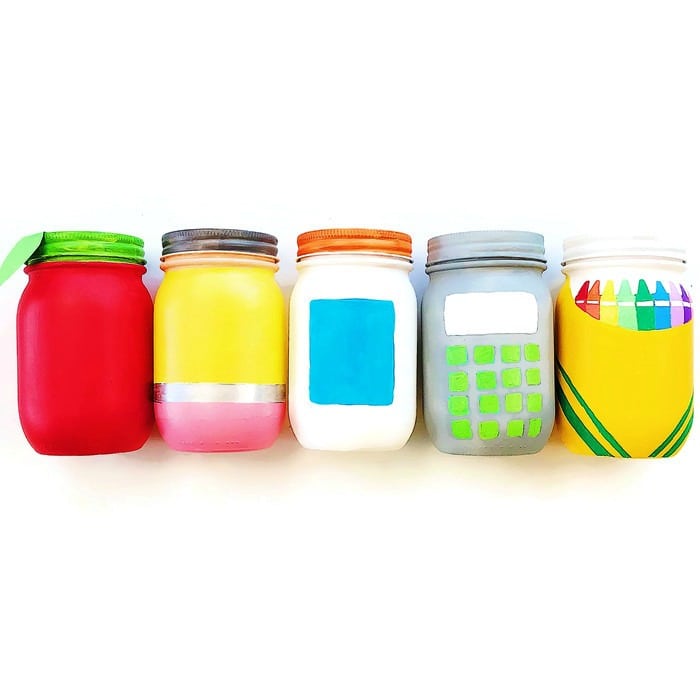 Painted school supply mason jars without faces