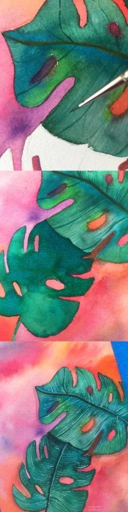 DIY Watercolor Painting Monstera Leaves