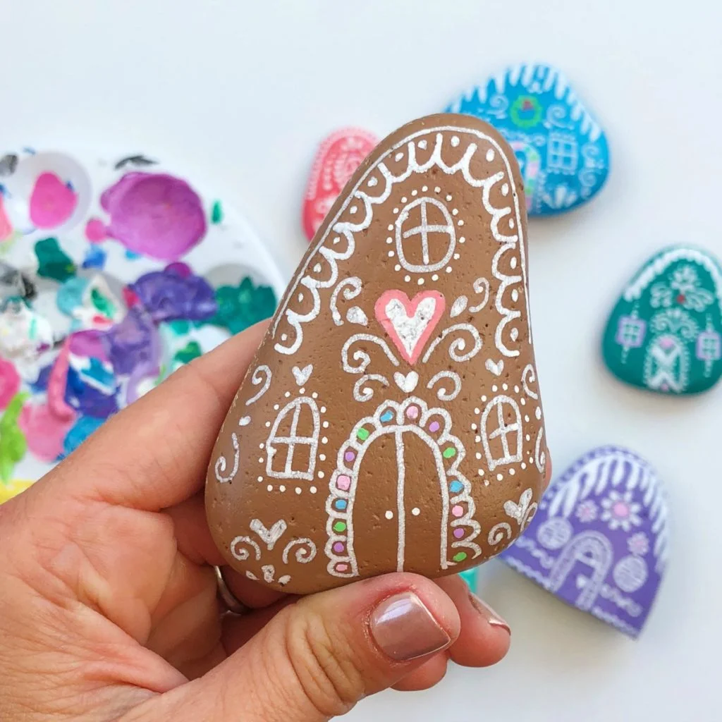 Painted Rock Gingerbread Houses