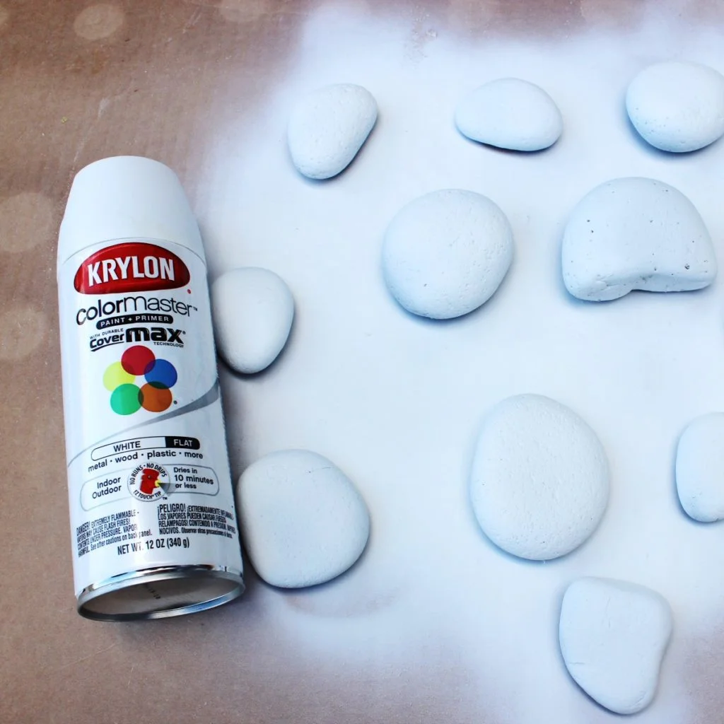 Rocks spray painted white with primer