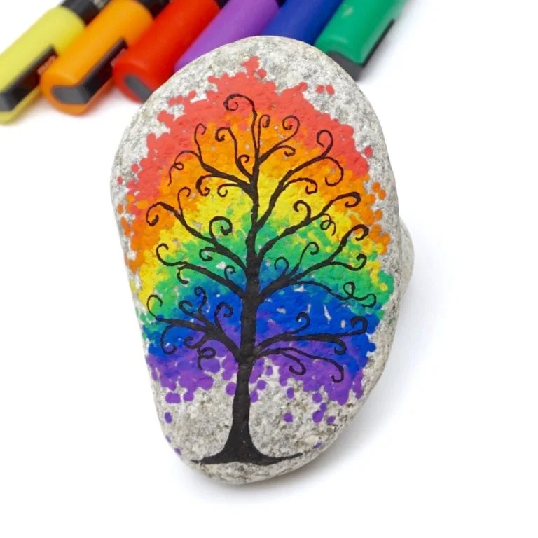 Rainbow Tree Painted Rock Tutorial