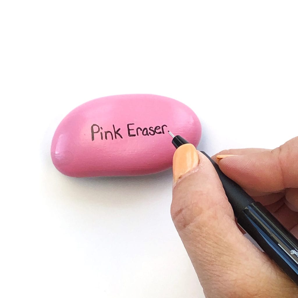 Making a pink eraser painted rock