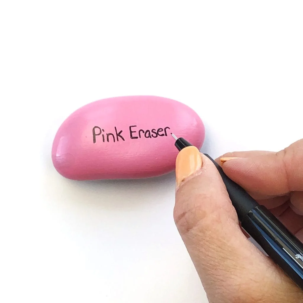 Making a pink eraser painted rock