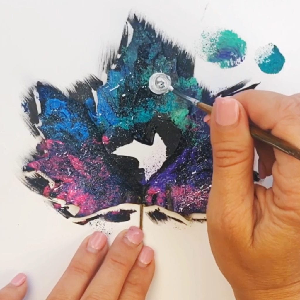 adding details to Galaxy Painted Leaves with a brush
