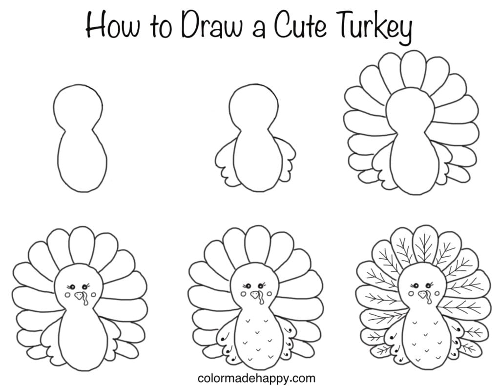 How to Draw a Cute Turkey • Color Made Happy