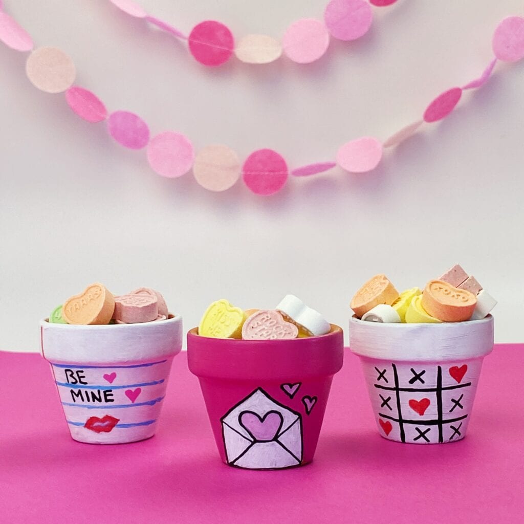 Mini flower pot gifts with candy heart 