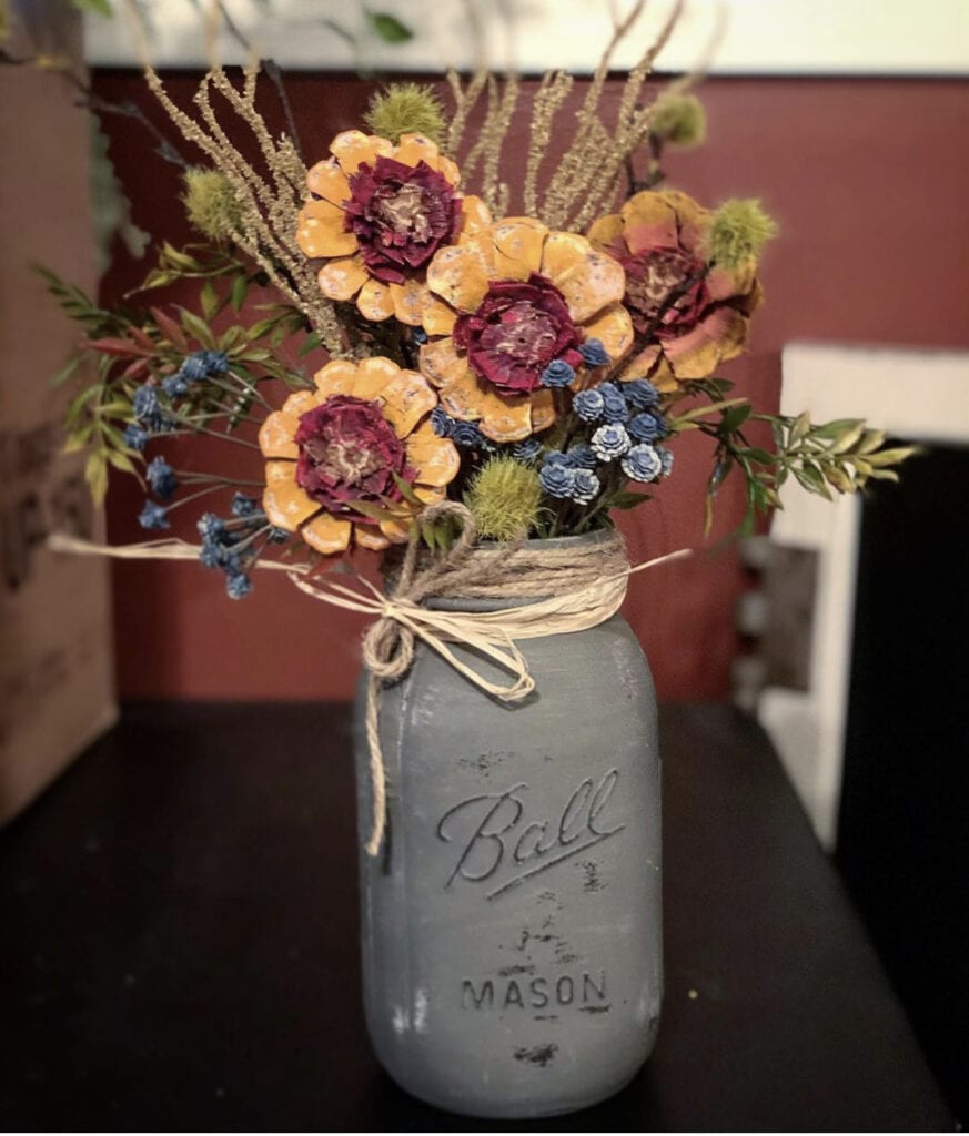 Homemade fall flowers in a mason jar