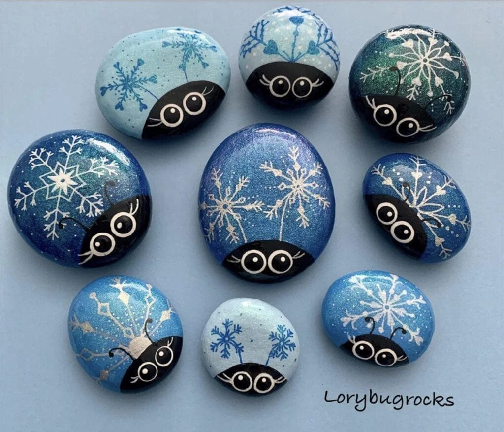 Snowflake Ladybug Painted Rocks