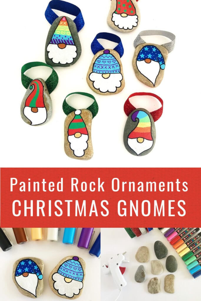 Christmas Gnome Painted Rock Ornaments Tutorial