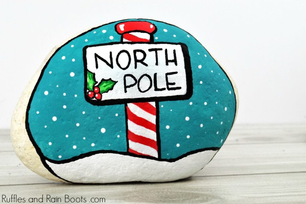 Easy north pole painted rock idea