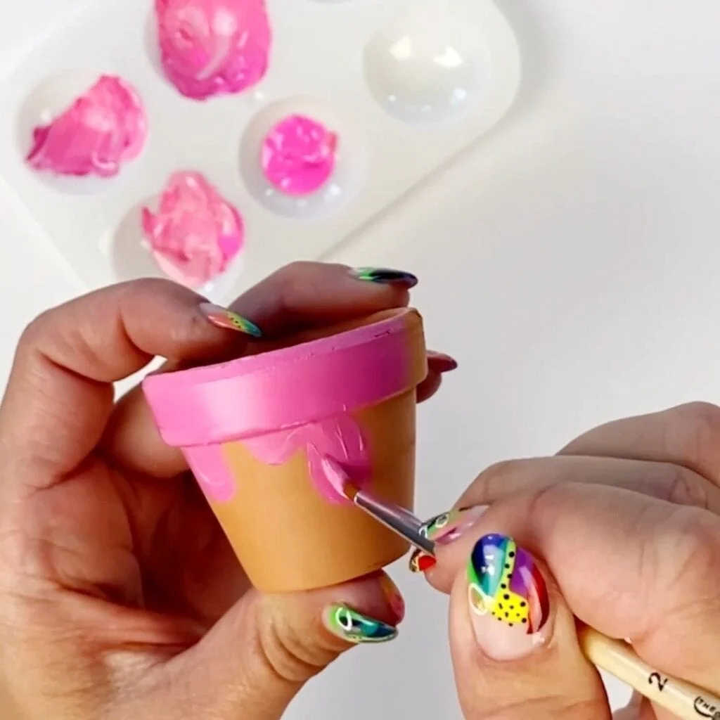 Adding details to the top of the mini flower pot - this will be the cone