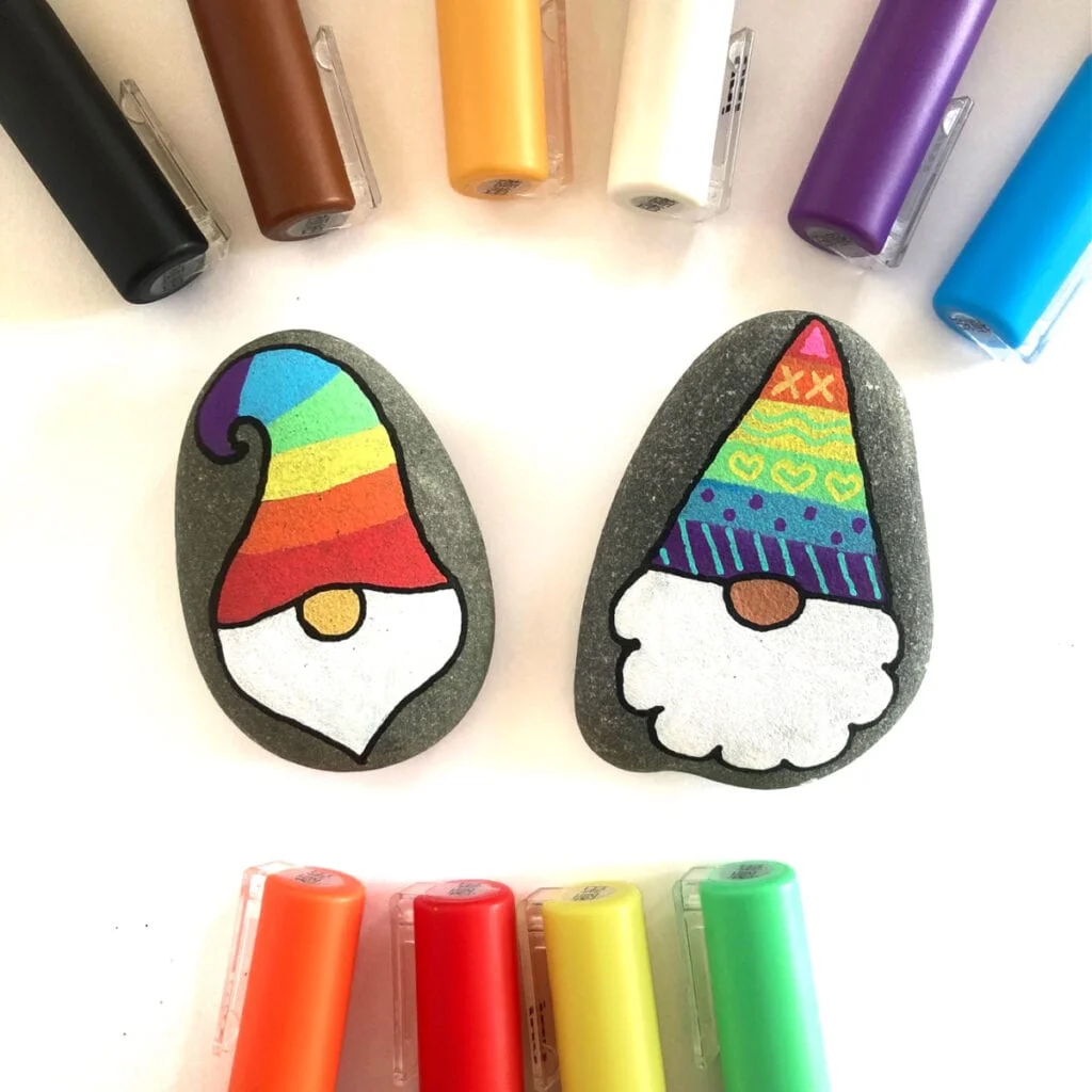 Completed example of our Christmas Gnome Painted Rock Ornaments Tutorial part 1