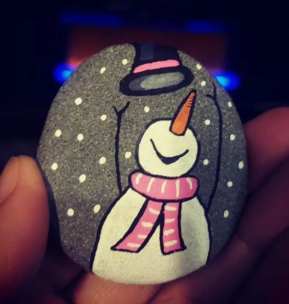 Snowman painted rock