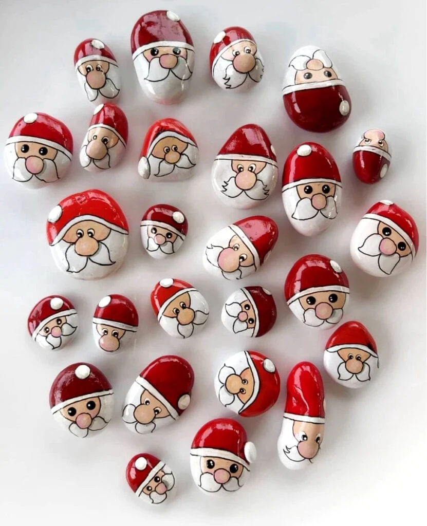 Various Christmas hat santa rock painting ideas 