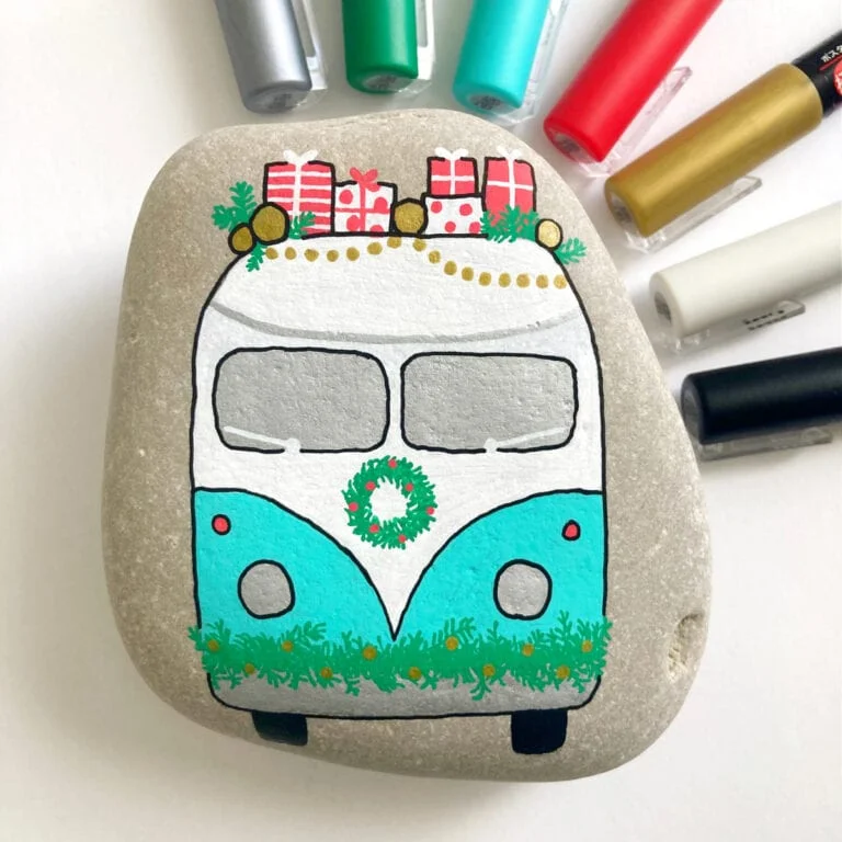 Christmas Painted Rock Volkswagen Bus