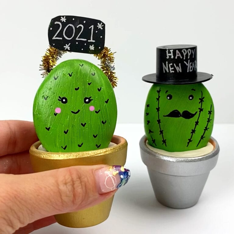 New Year’s Craft Painted Rock Cactus