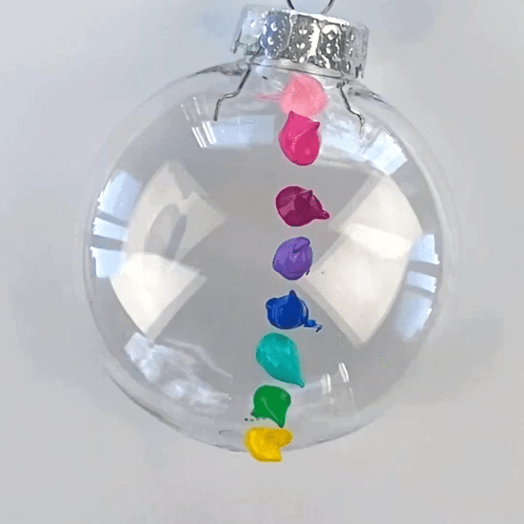 Paint colors lined up on the bauble