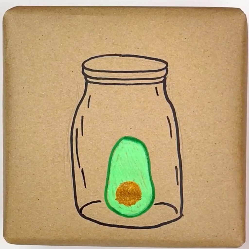 Avocado drawn inside a jar