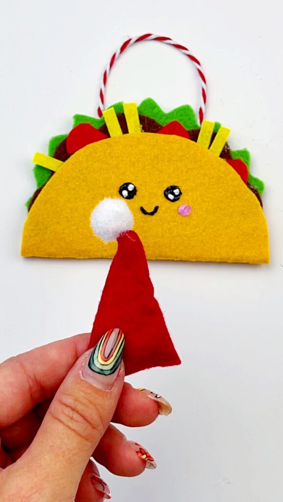 Taco Christmas Ornament Craft with a santa hat