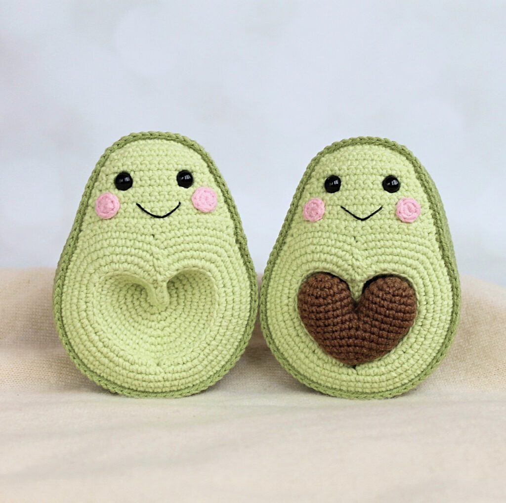Crocheted heart avocados