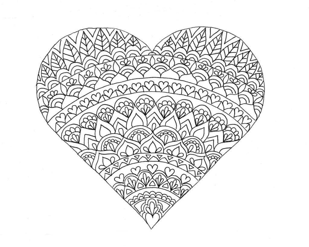 Heart Coloring Page Mandala Design