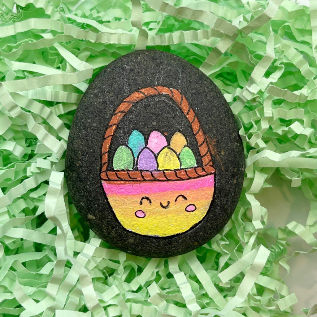 Easter basket painted rock