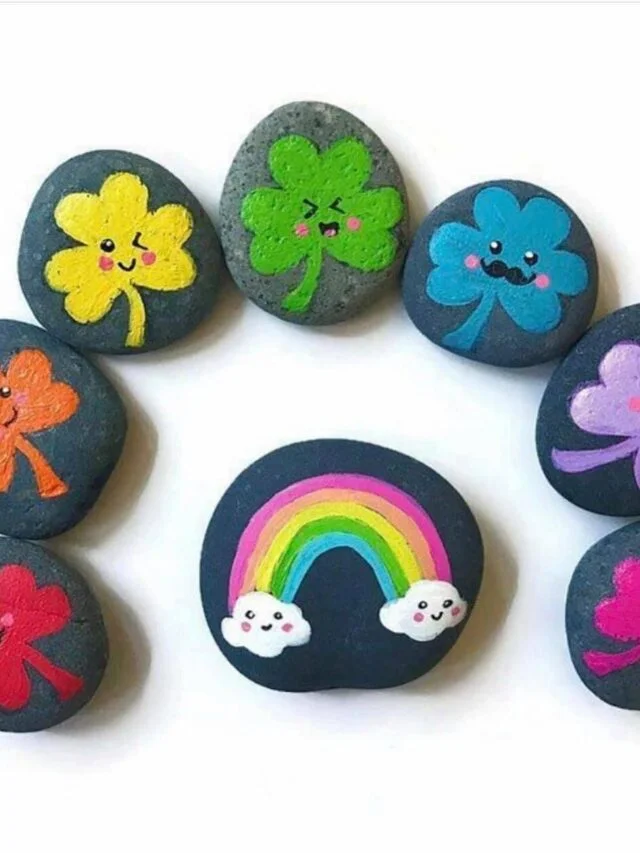 Rainbow shamrock painted rocks