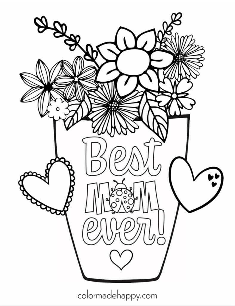 Best mom ever coloring page of a vase