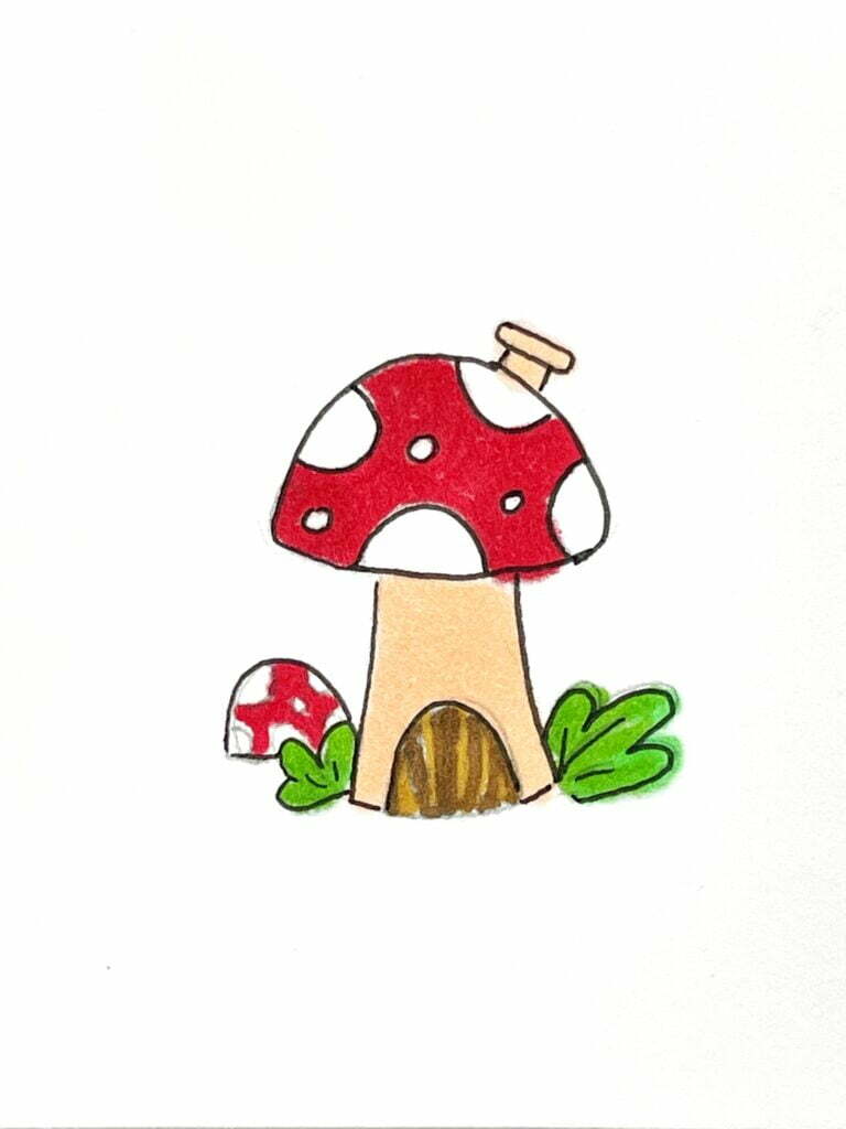 cute mushroom house drawing
