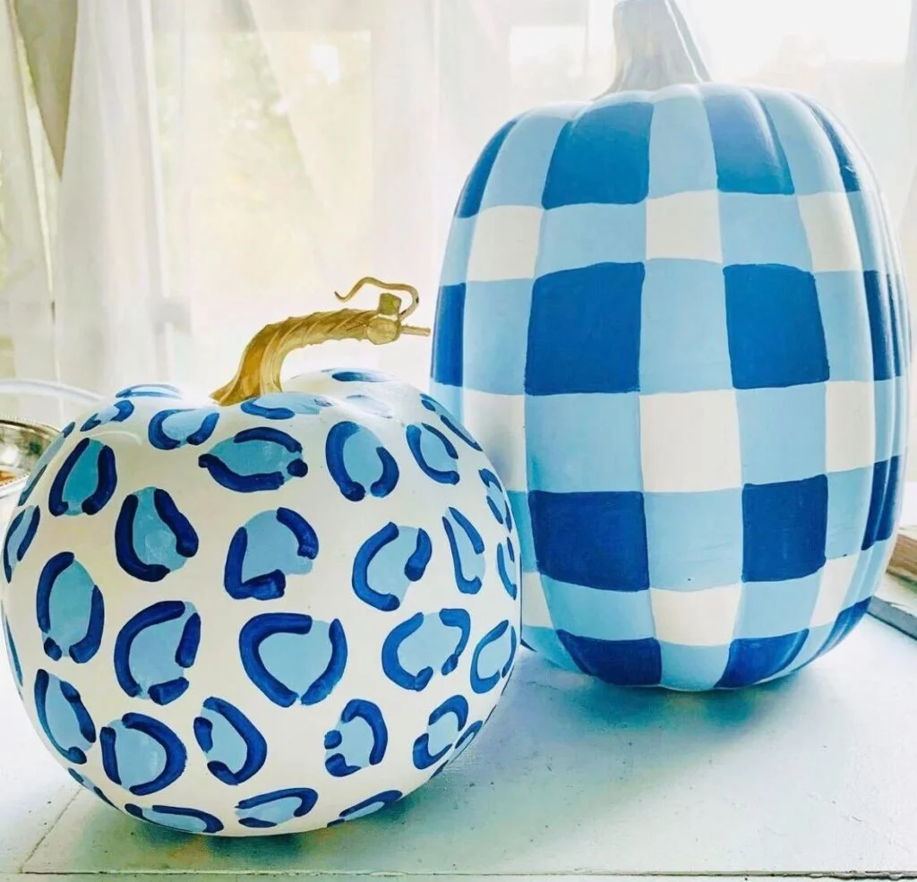 Blue painted pumpkins
