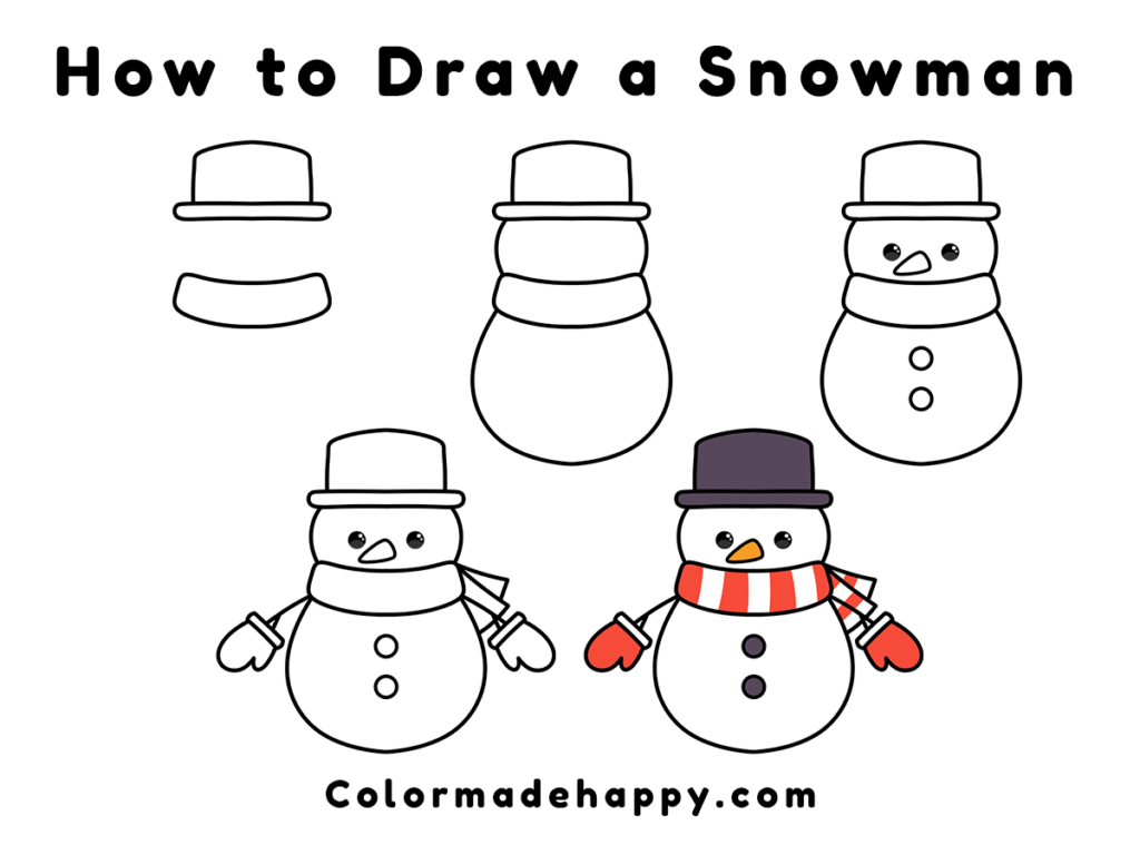 How to draw a snowman step by step