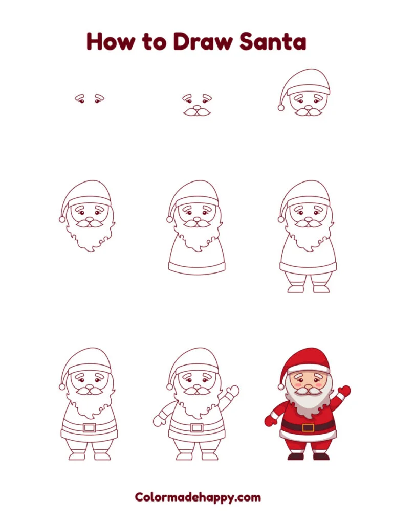 How to draw santa step by step