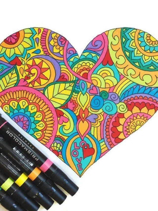 Intricate heart coloring page for Valentine's Day