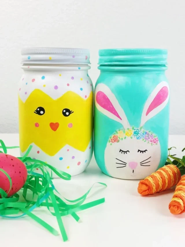 Bunny and Chick Painted Mason Jars