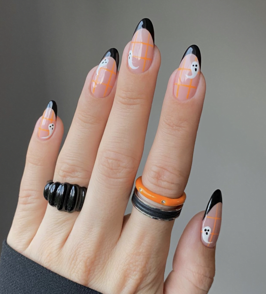 French Tip nails with ghosts