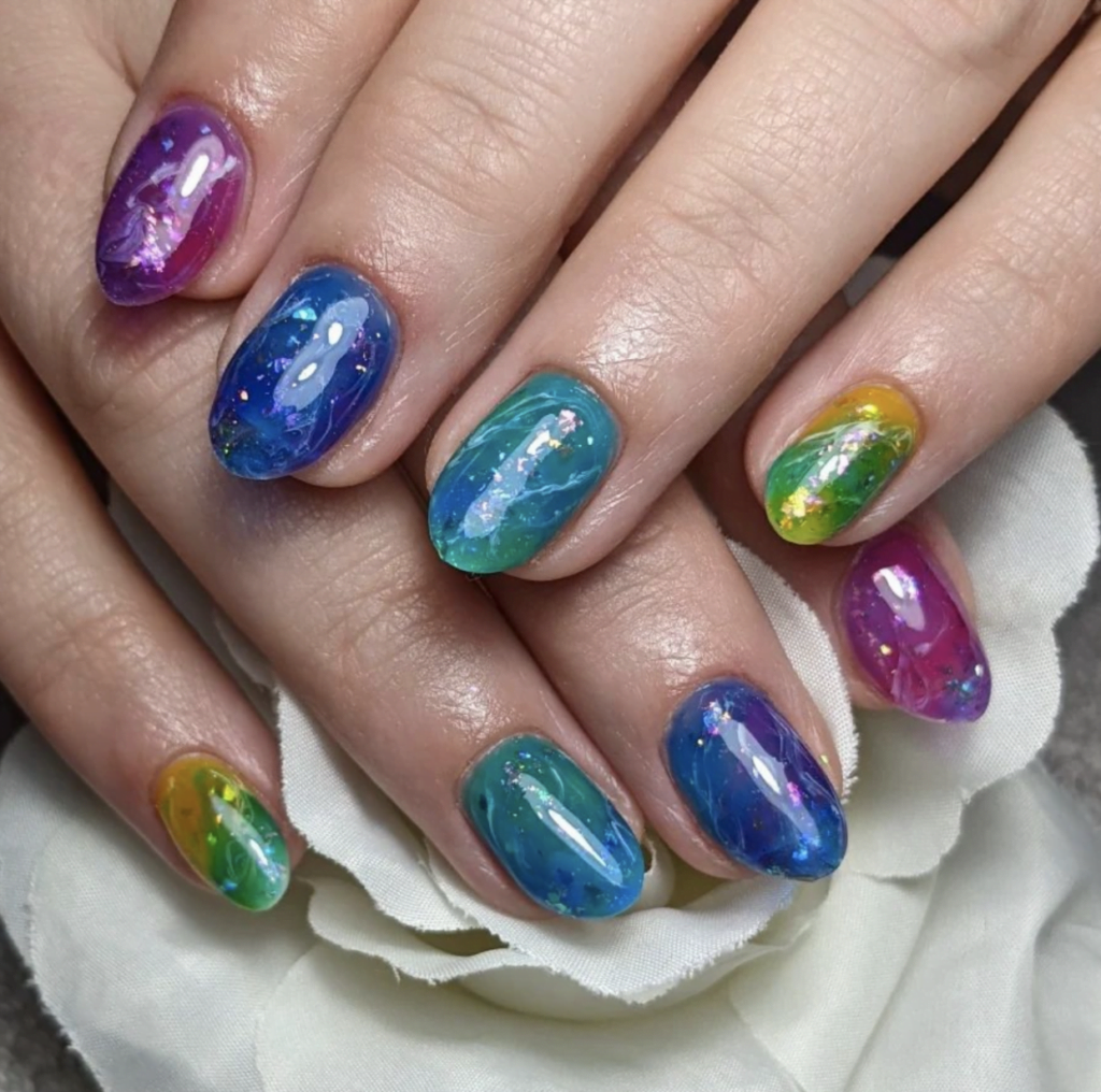Jelly Marble Nails in Jewel Tones