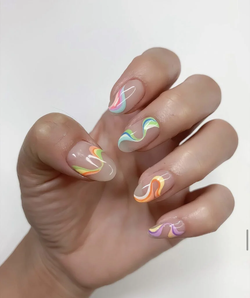 Rainbow Swirl Nails