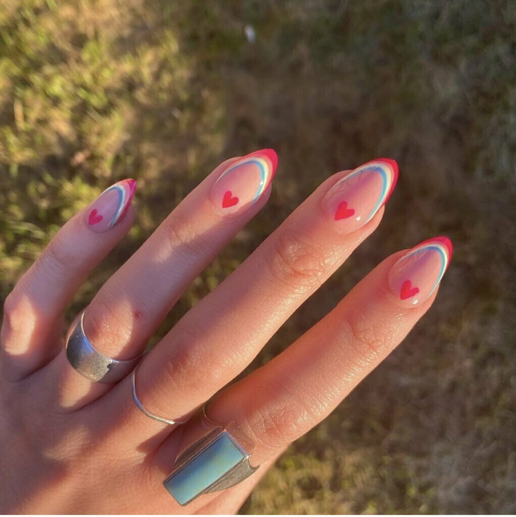 Rainbow painted nail tips