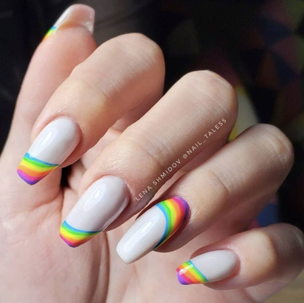 White and Rainbow Nail art