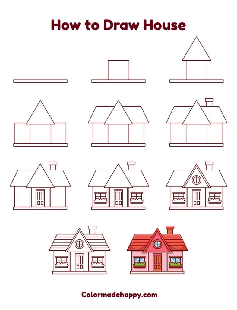 Step by step instructions on how to draw a house for beginners