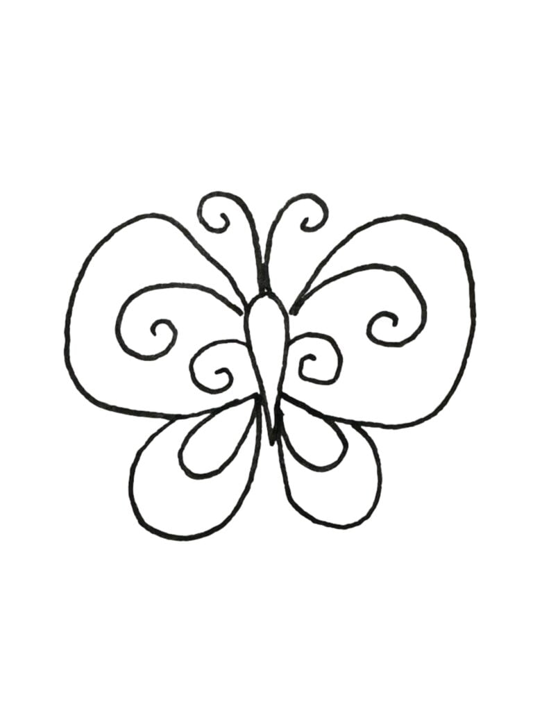 Line art drawing of a butterfly.