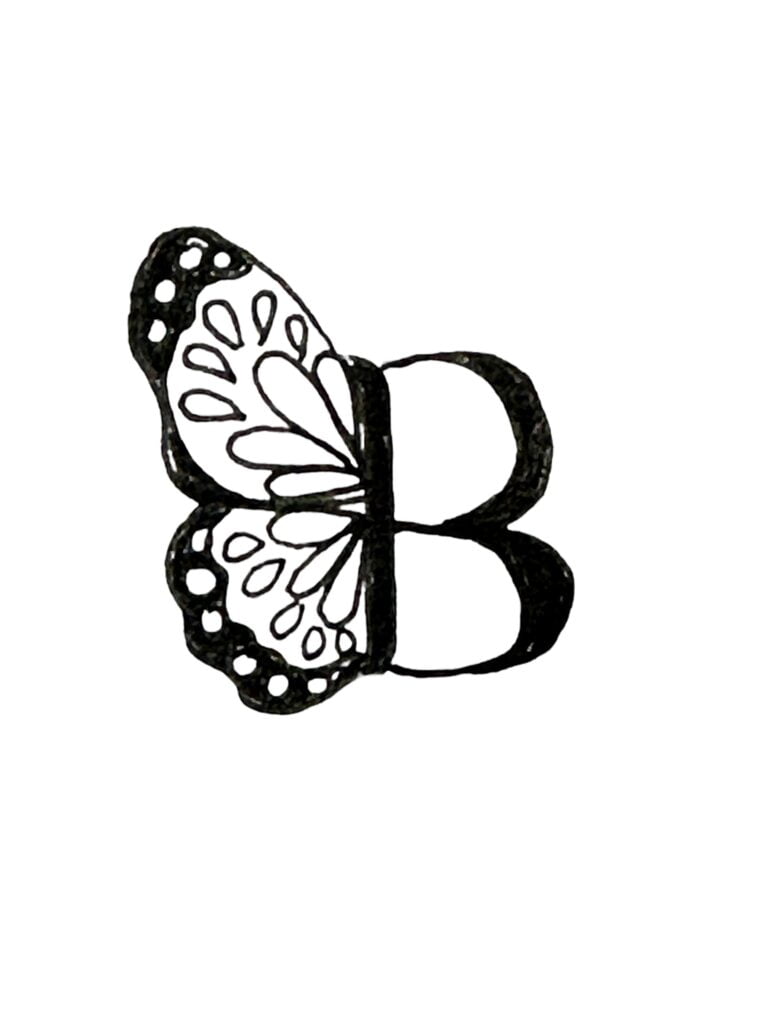 Letter B with a side profile of a Monarch butterfly wing on the flat side.