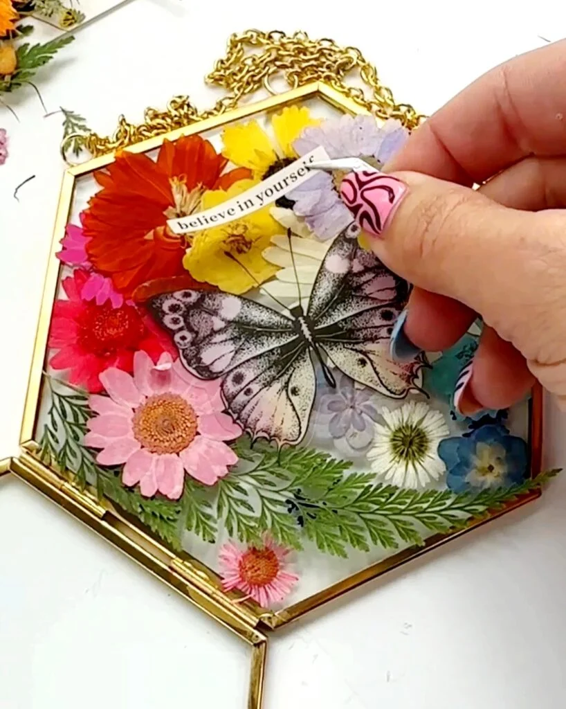 scrapbook details used in a pressed flower frame