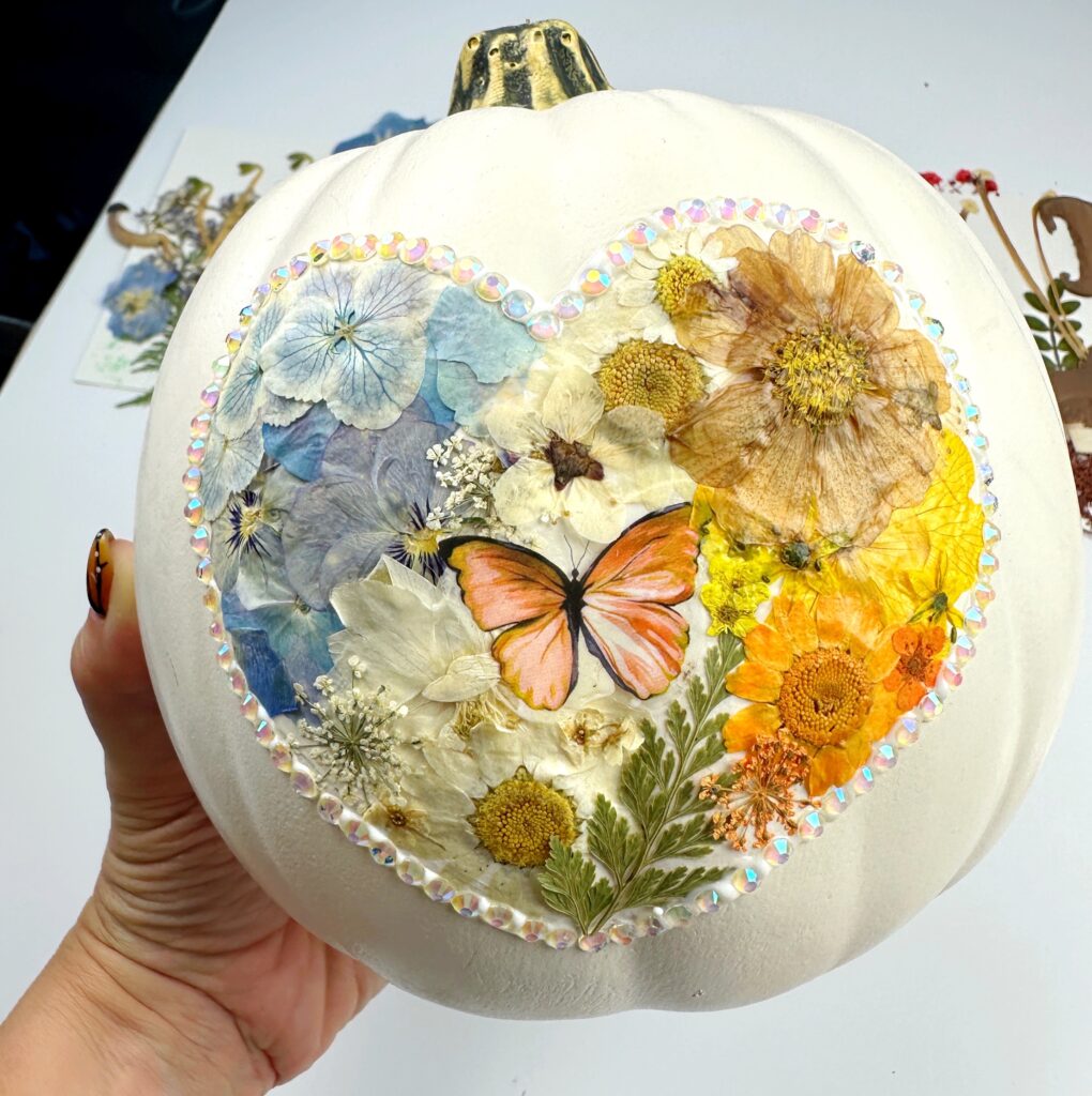 pressed flower pumpkins