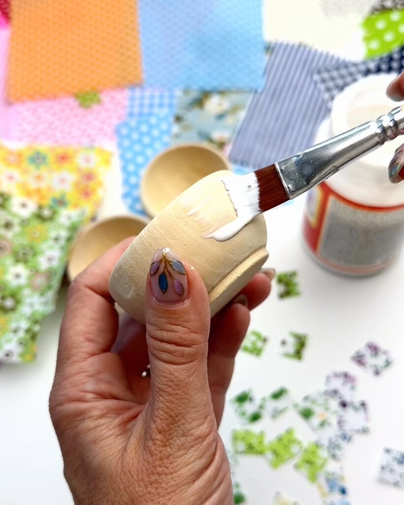 covering wooden bowl with Mod Podge
