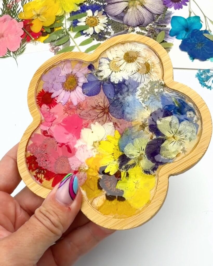 pressed flower resin coasters