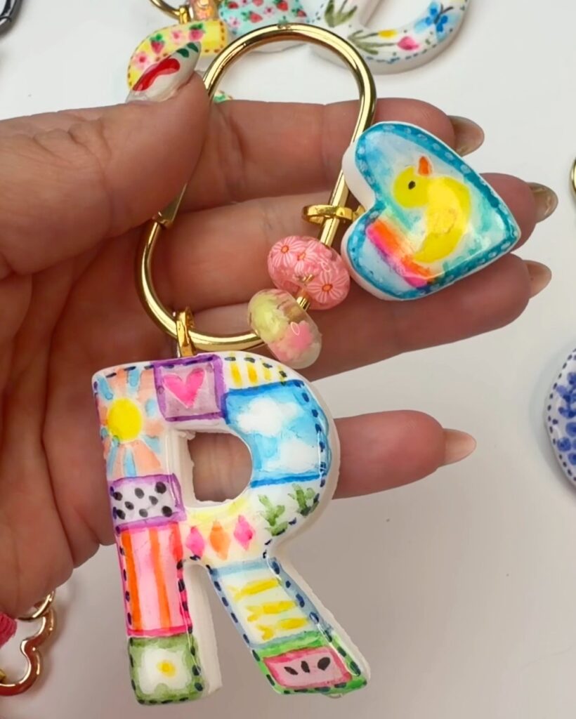 Letter keychain made of polymer clay